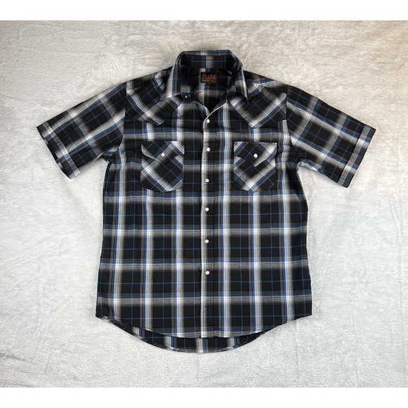 Plains Western Wear Mens Medium Blue Plaid Pearl Snap S/L Cowboy Rodeo Shirt - Picture 1 of 5